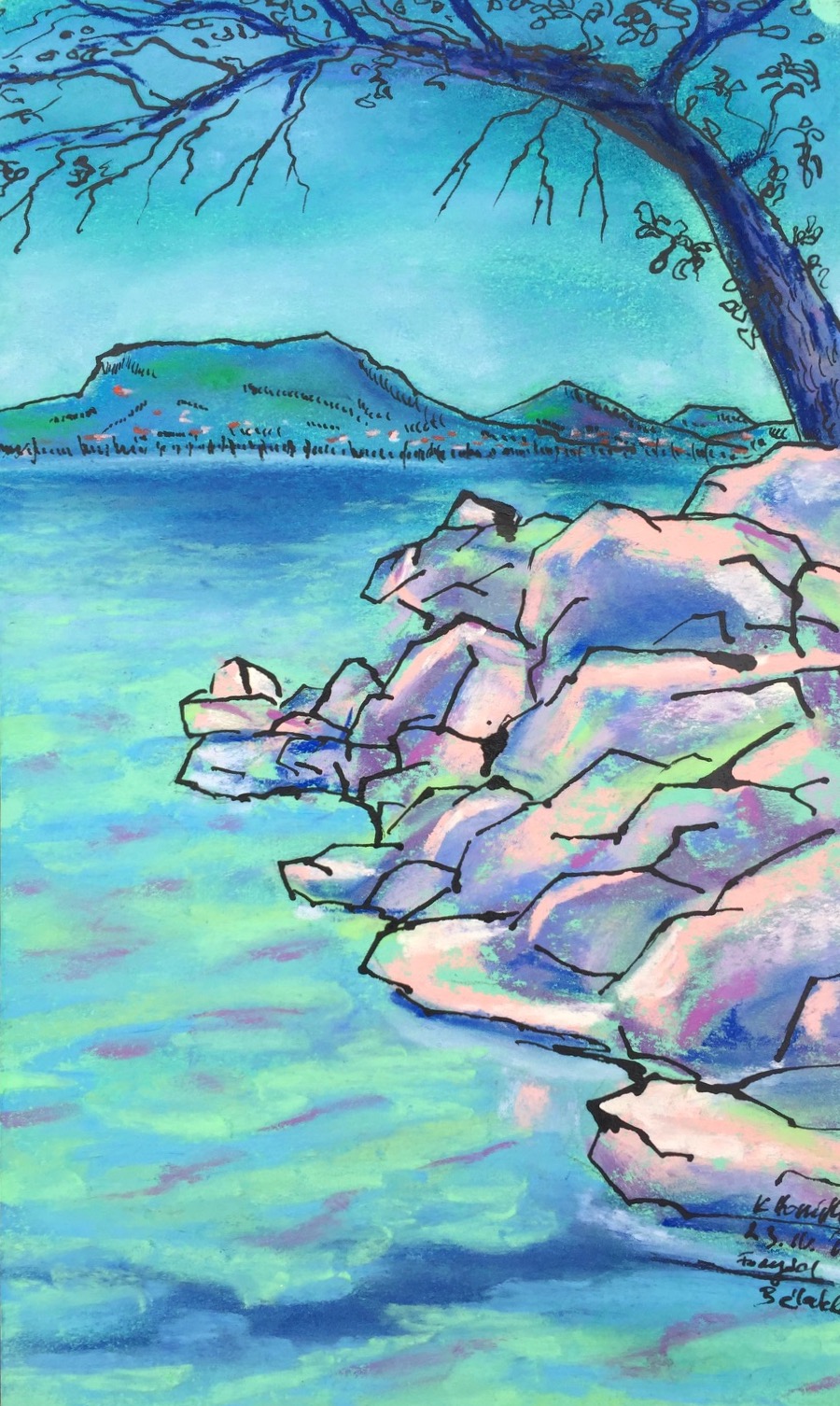 Balatonmeer I, 2018 - pastel, Oost-Indische inkt op papier.