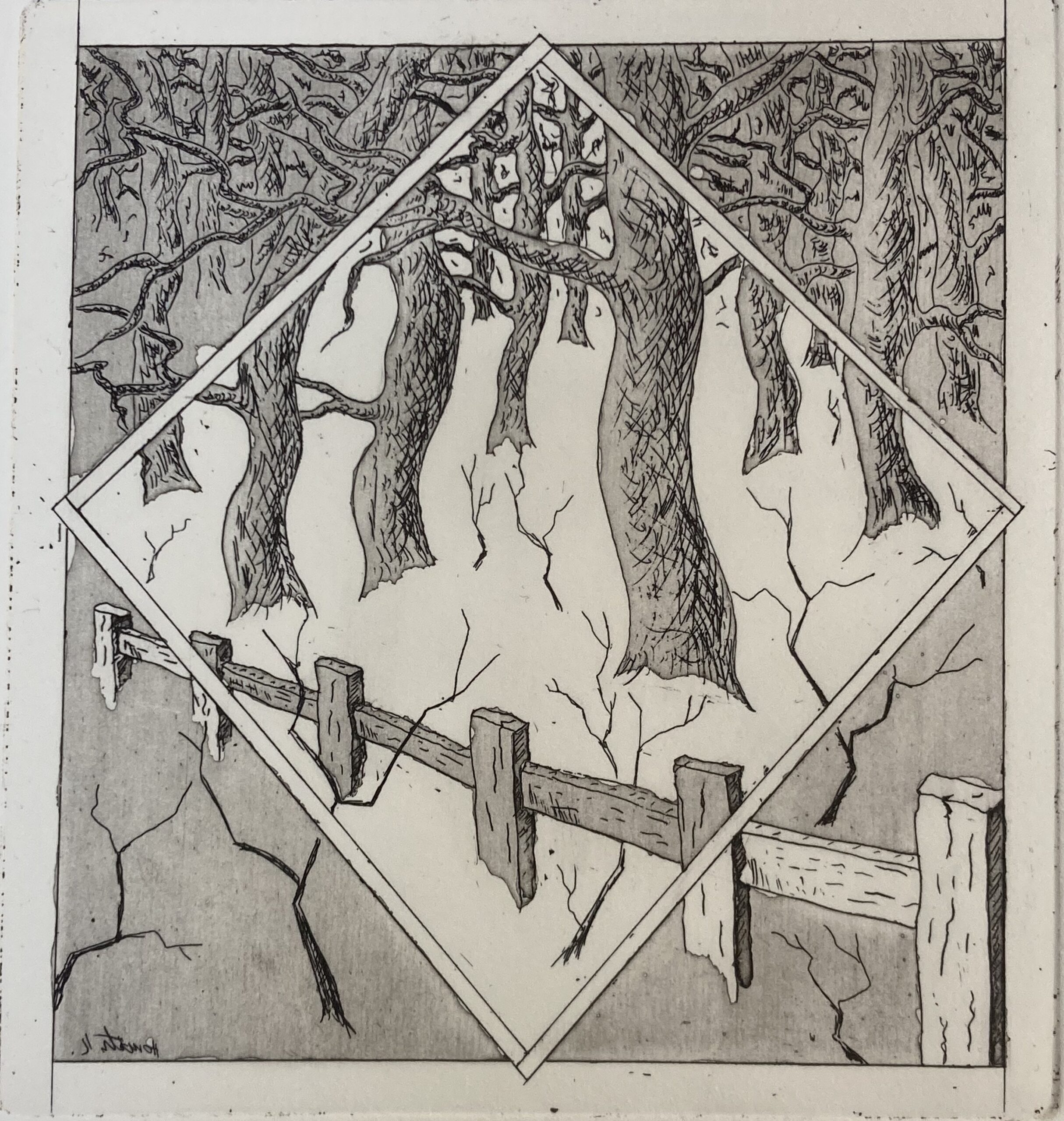 Bomen, 2001 - ets op papier, 14 x 12,5 cm