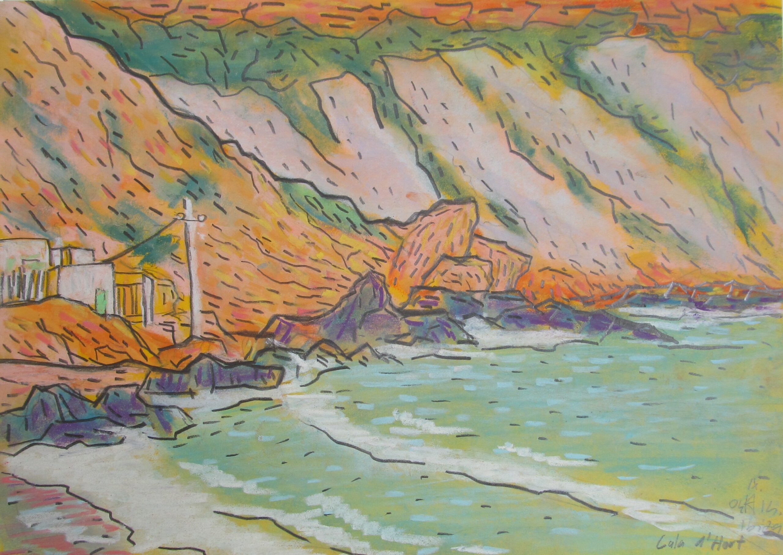 Cala d’Hort I, Ibiza, 2004 - pastel en potlood op papier, 21.5 x 29.5 cm