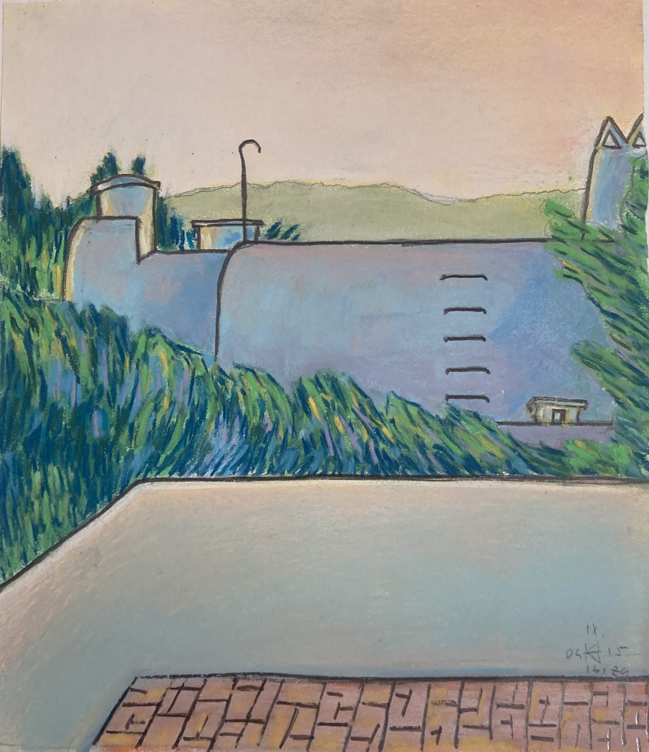 Casa Ala in de ochtend, Ibiza, 2004 - pastel en potlood op papier, 21.5 x 29.5 cm