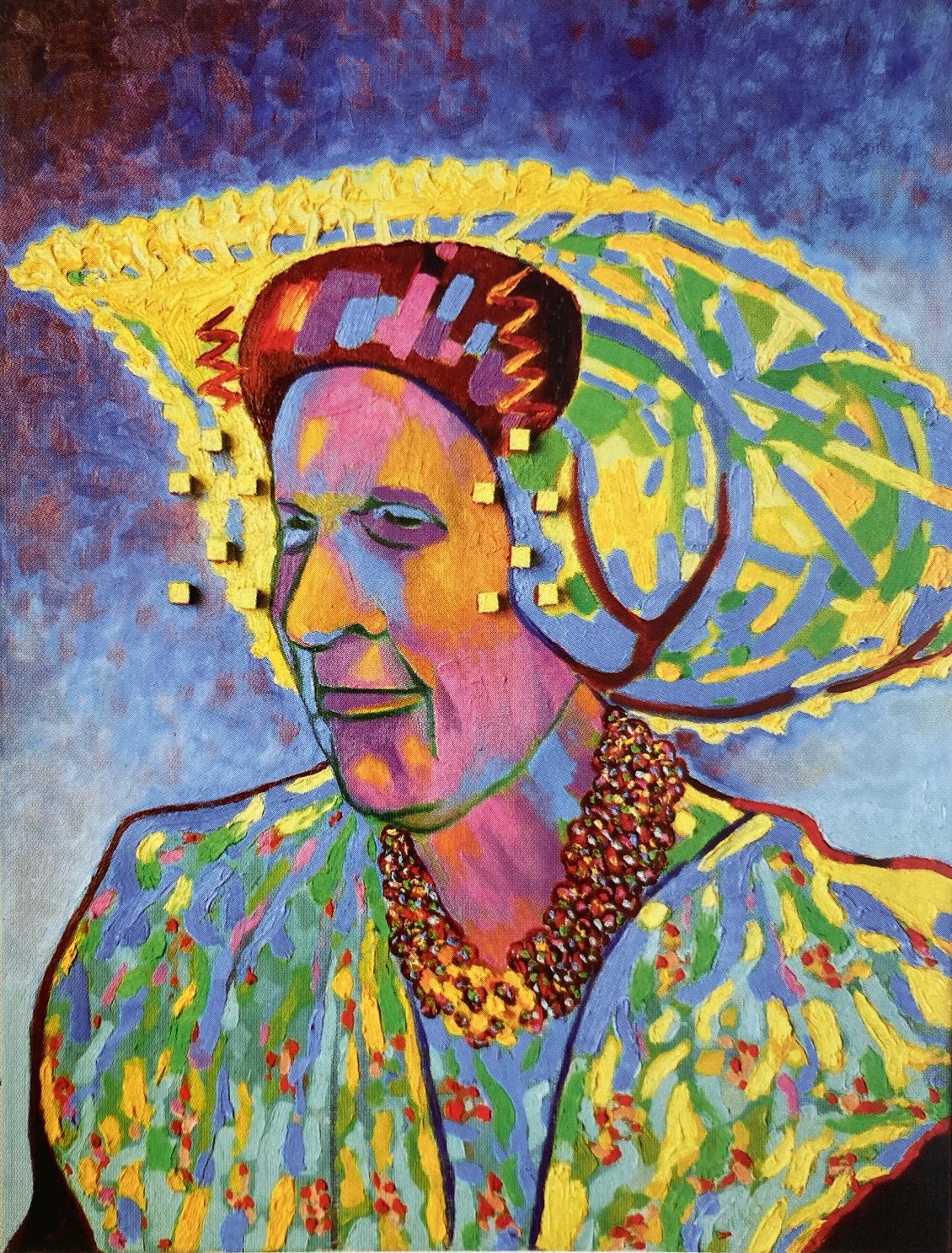 De Ketting, 2009 - olieverf op doek, 80 x 60 cm, kubusjes 1 x 1 cm