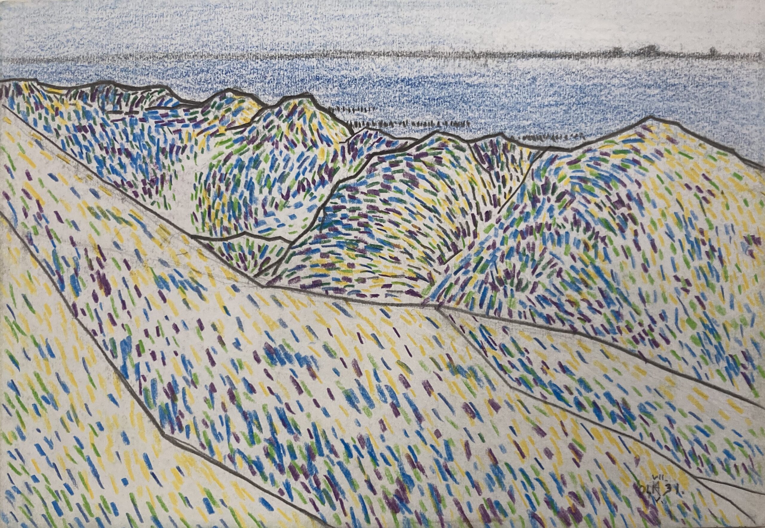 Duinen bij Vlissingen (schets), 2004 - kleurpotlood op papier, 18 x 26 cm