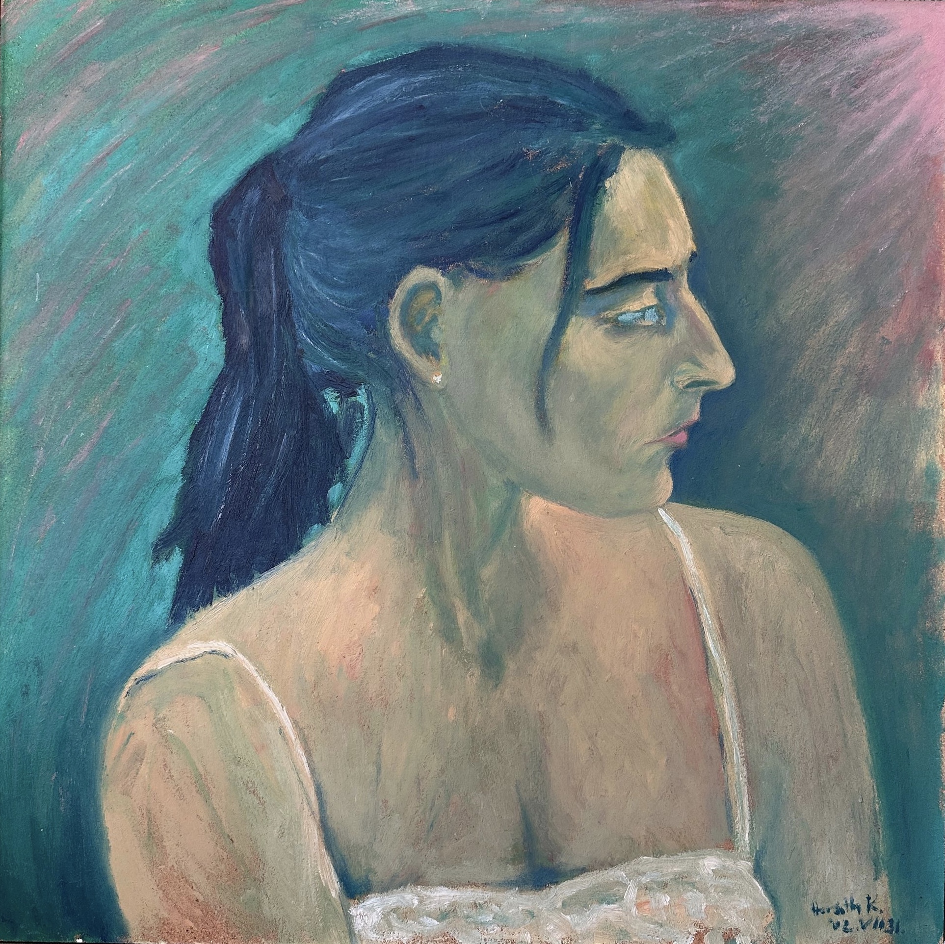 Erzsi, 2002 - olieverf op paneel, 64 x 64 cm, particuliere collectie