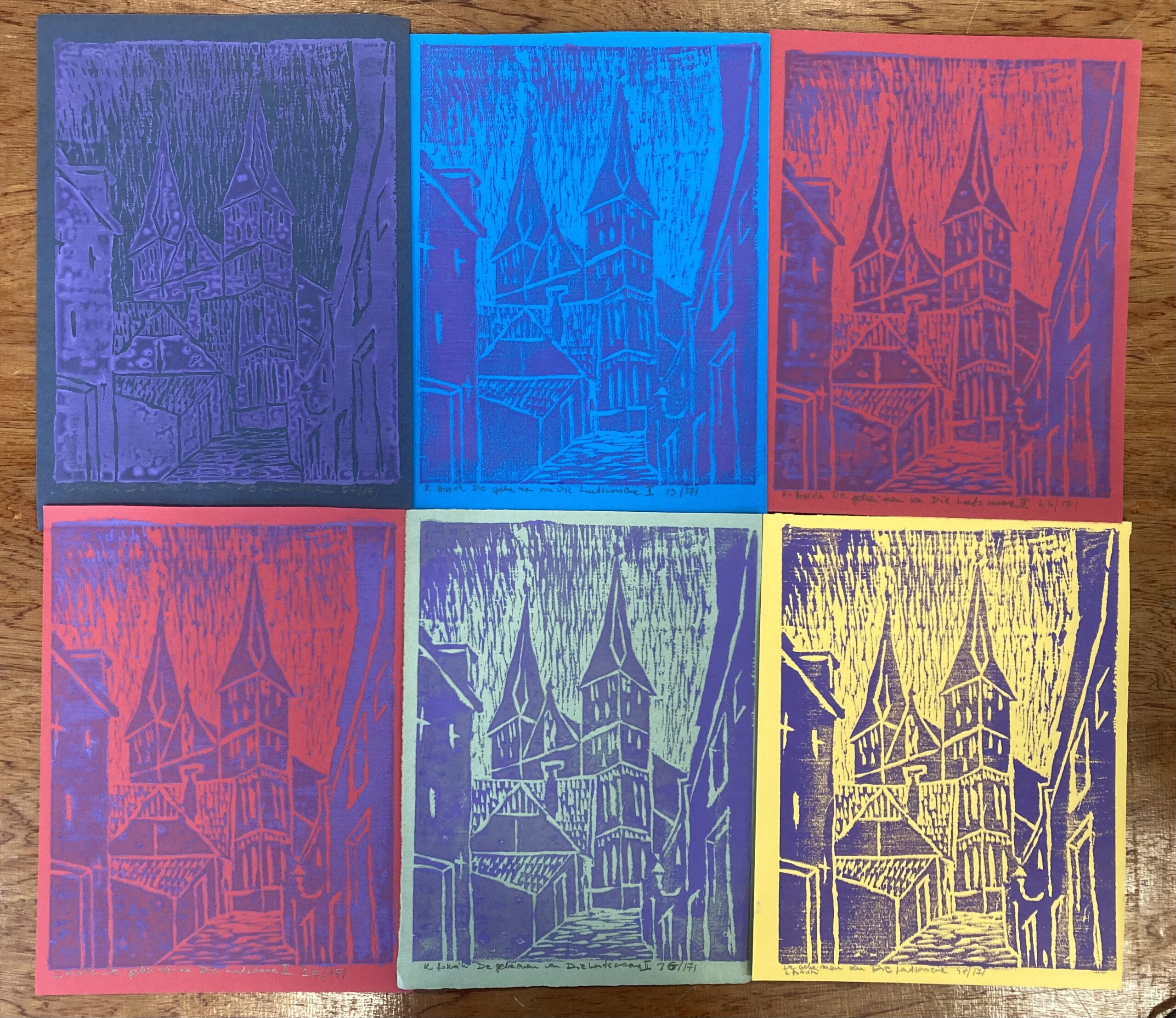 Geheimen van Die Lantscroene I, ca. 2009 - houtsnede, olieverf, 20 x 14.5 cm per stuk