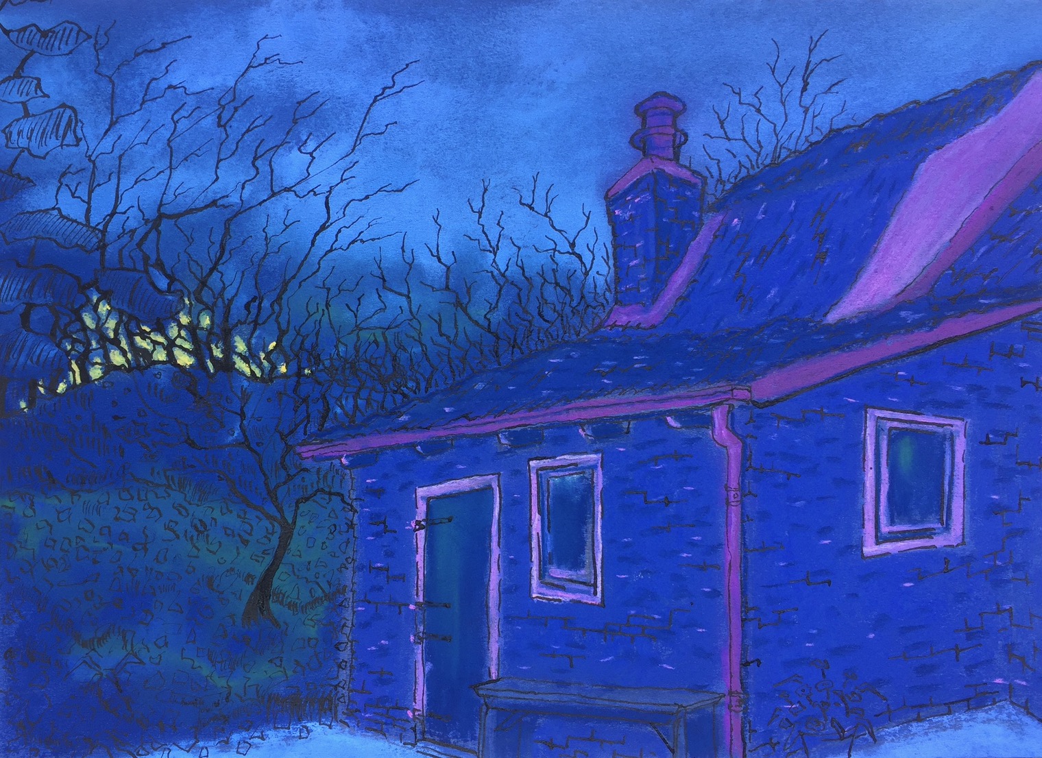 Duinstraat Domburg, 2018 - pastel en Oost-Indische inkt op papier