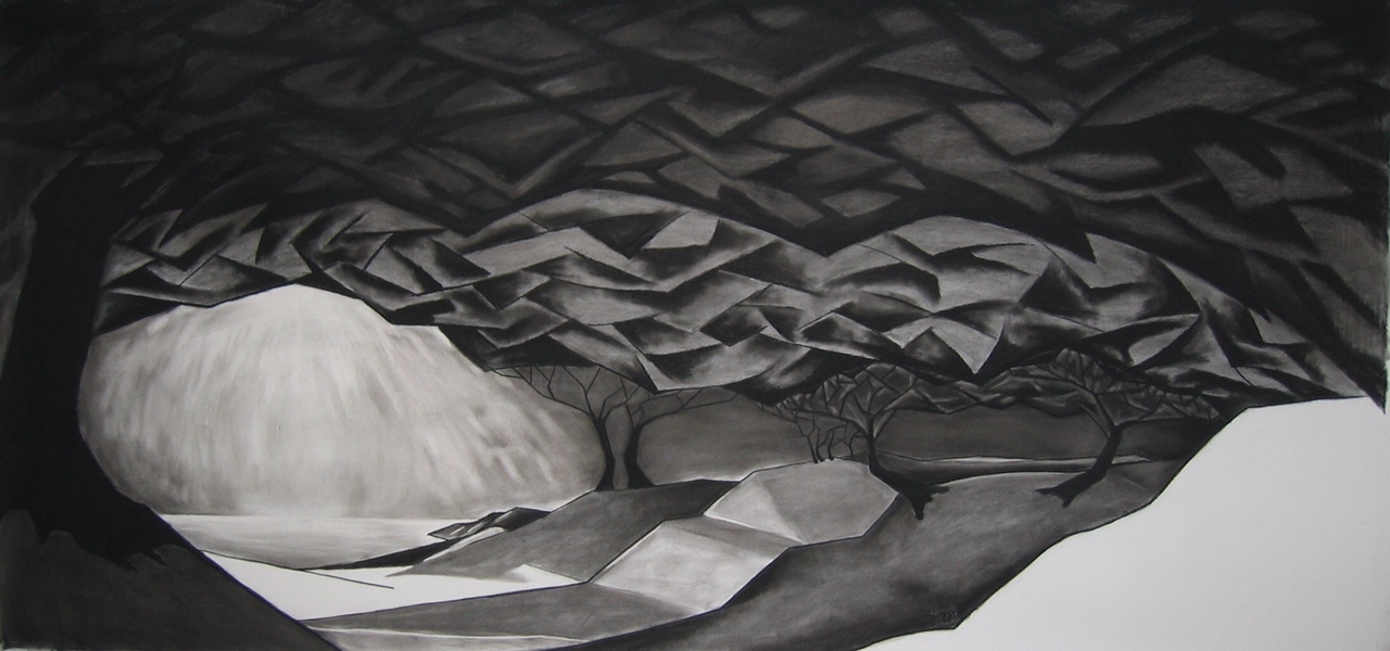 Impressie VIII (De Manteling), 2013, houtskool op papier, 91 x 188 cm