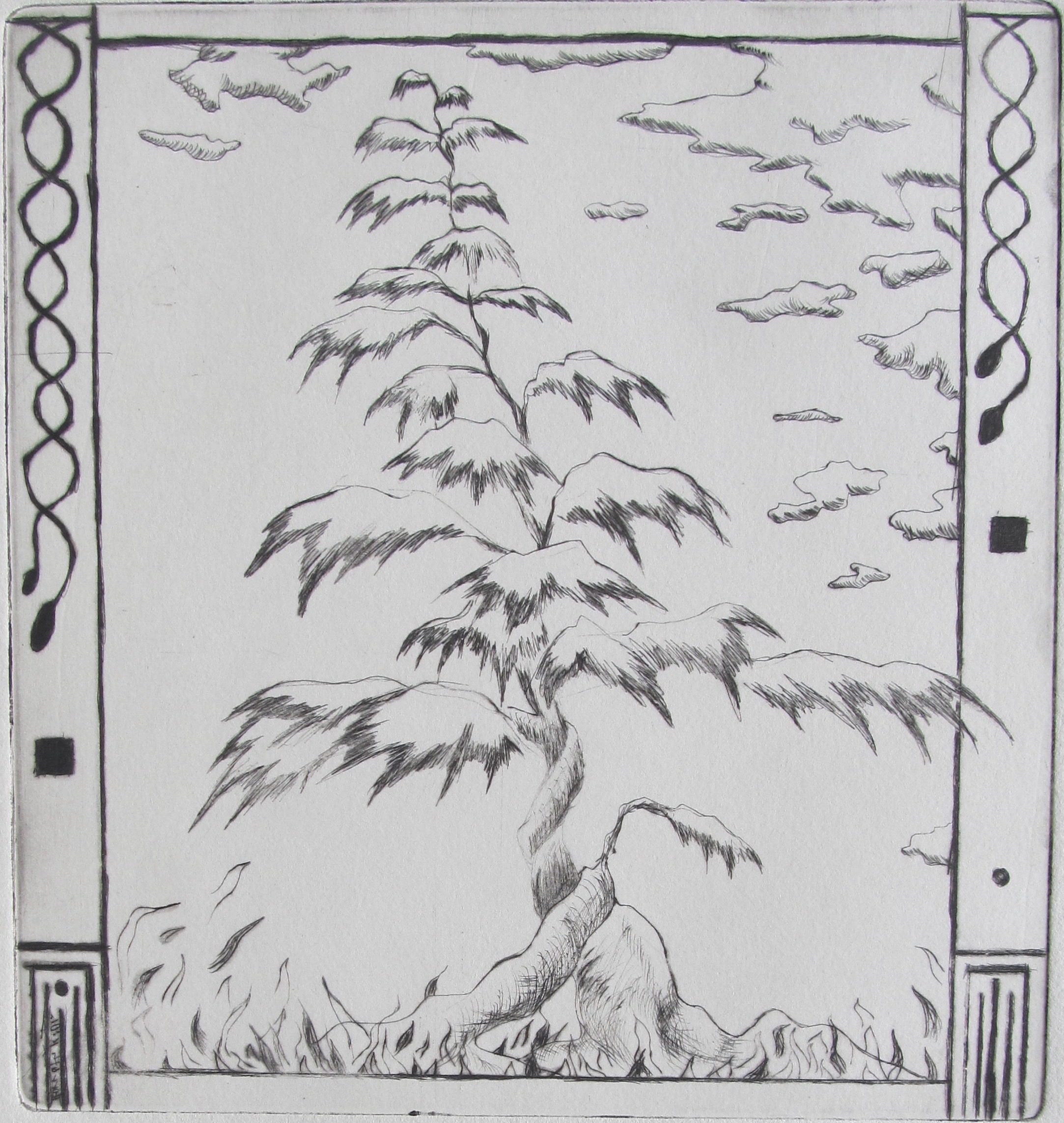 Japanse liefde, 2001 - droge naald op papier, 19 x 18 cm