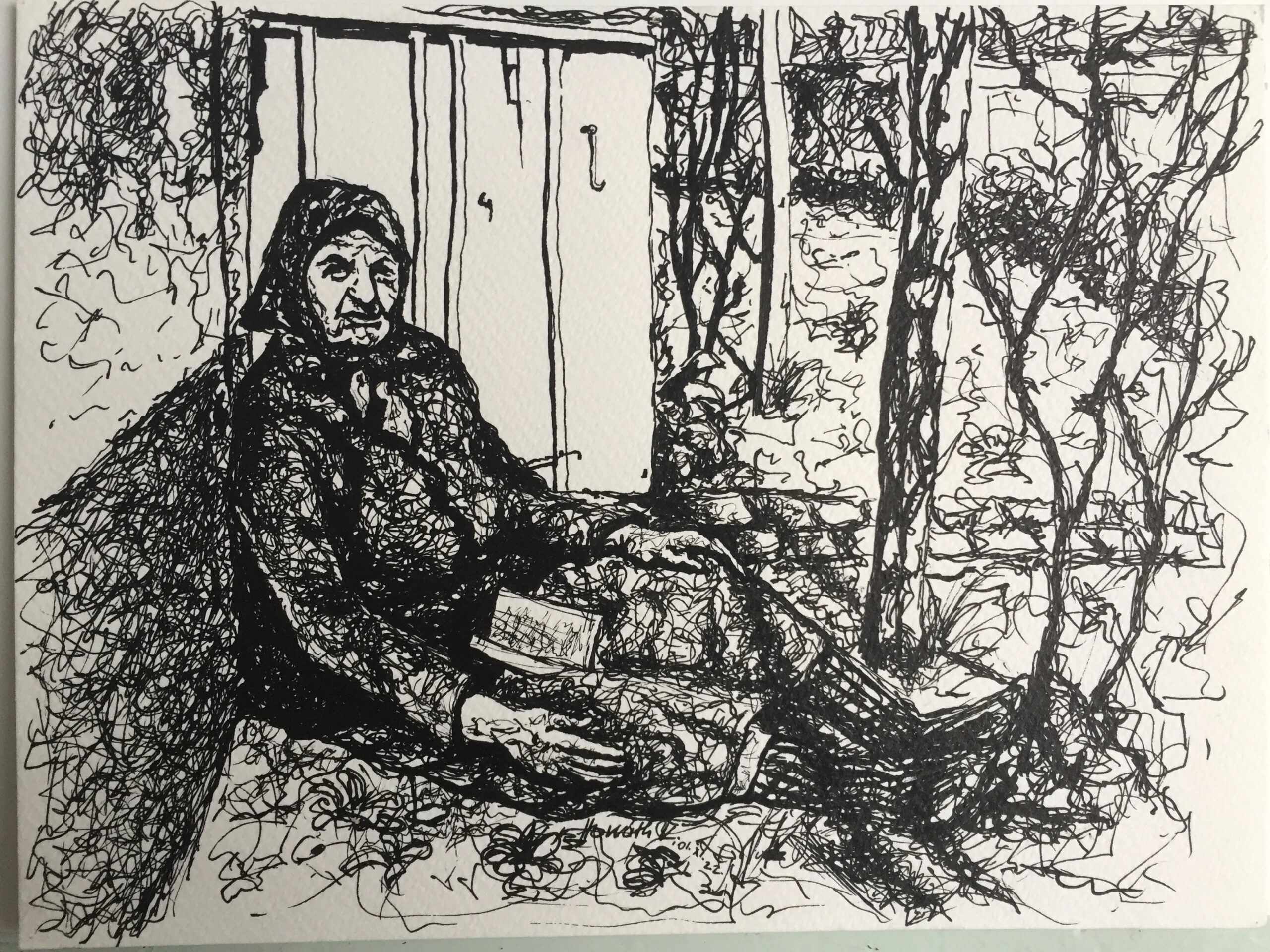 Nagyanyám, mijn overgrootmoeder, 2001 - pentekening op papier, 18 x 22 cm, particuliere collectie