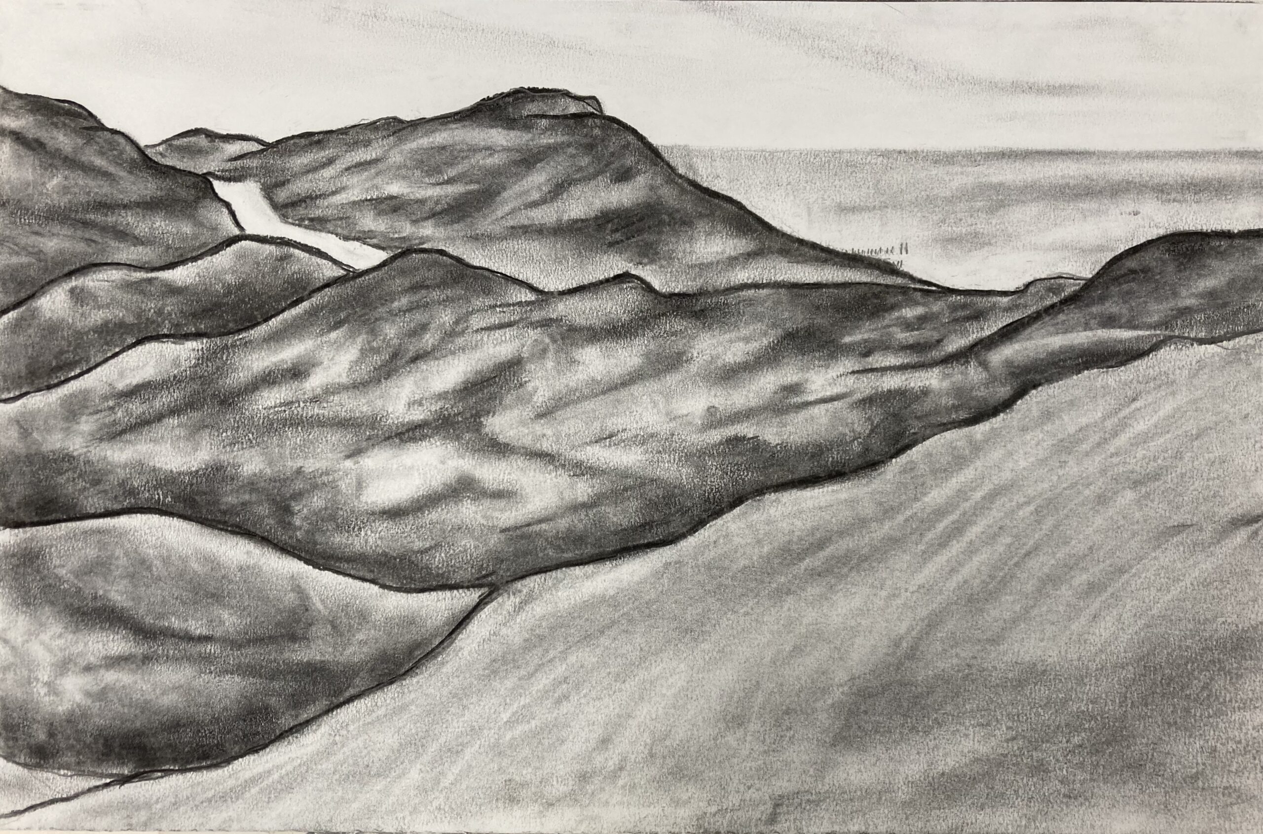 Studie duinlandschap, 2011 - houtskool op papier, 32 x 50 cm