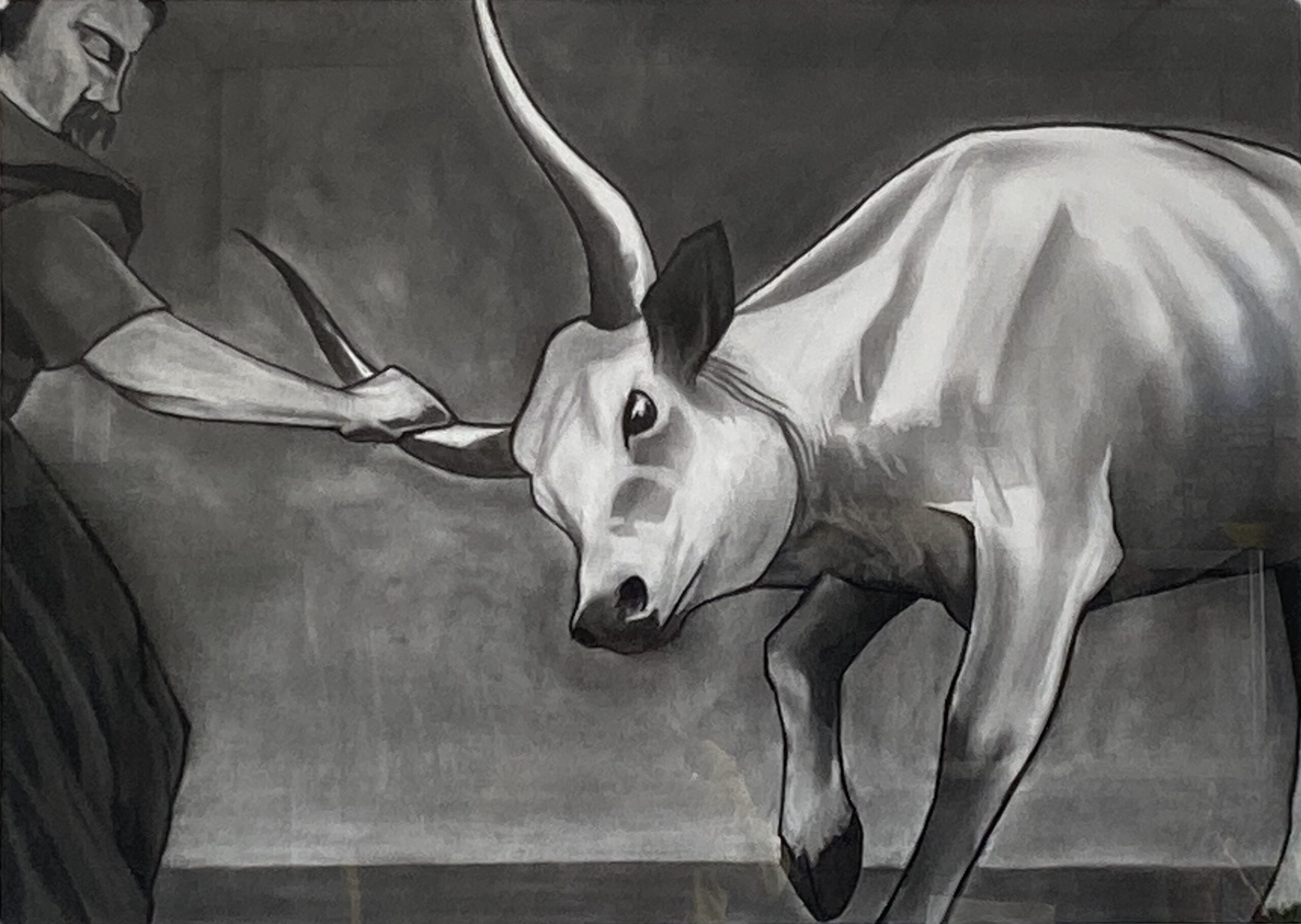 Ossenserie, 2014 - houtskool op papier, 75 x 105 cm