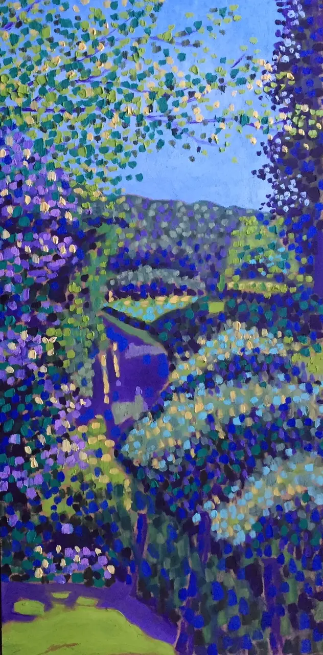 Tuin met sloot, 2009 - olieverf op paneel, 80 x 42 cm, particuliere collectie