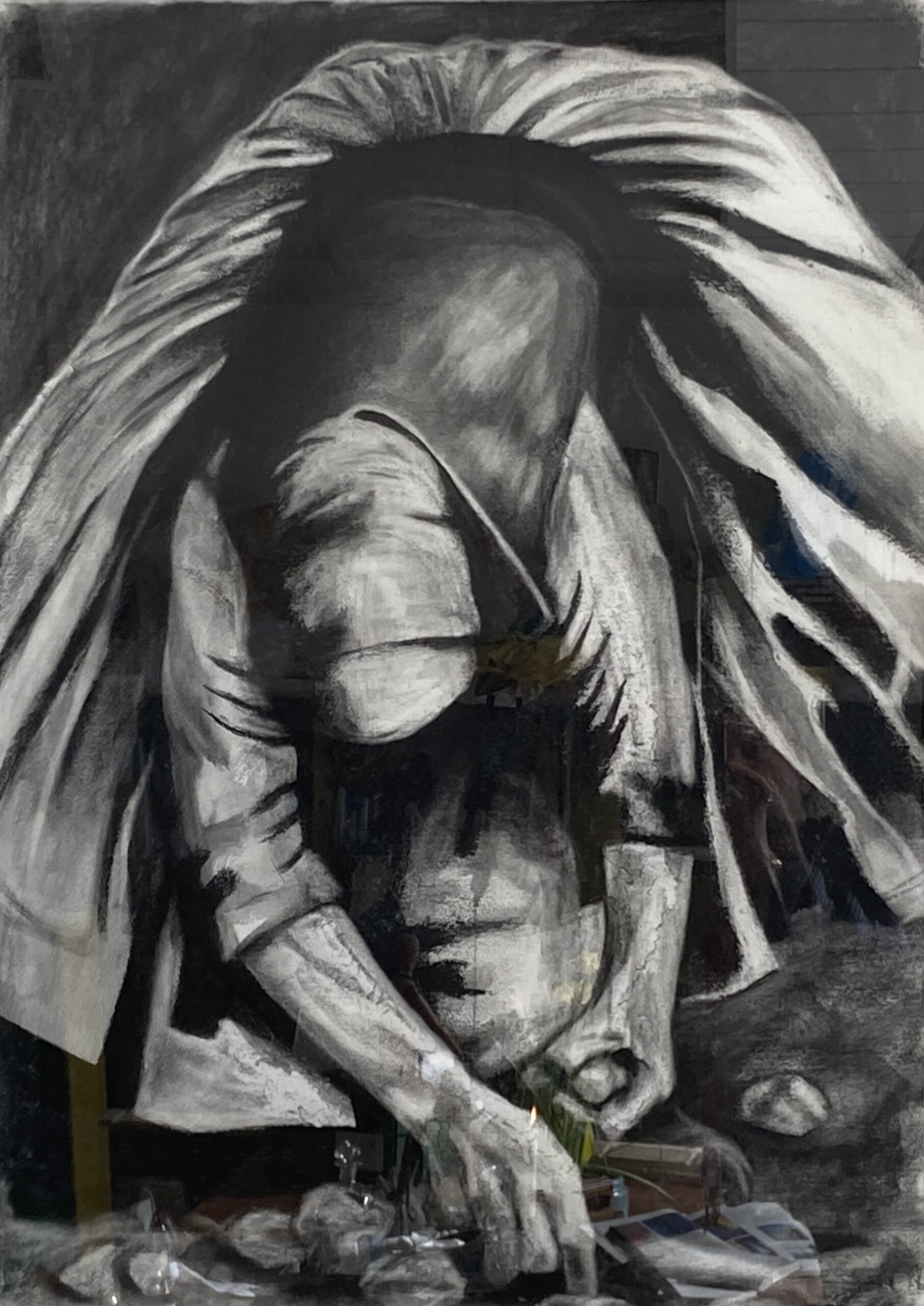 Voorstudie III, De Aardappelraapster, 2010 - houtskool op papier, 105 x 75 cm