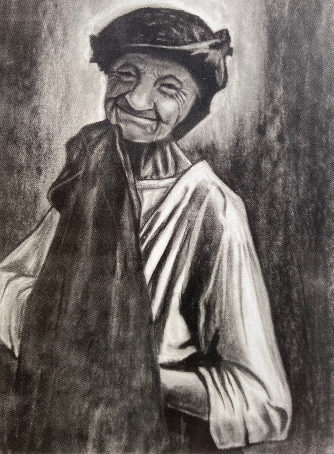 Voorstudie II, Oud vrouwtje, 2010 - houtskool op papier, 105 x 75 cm