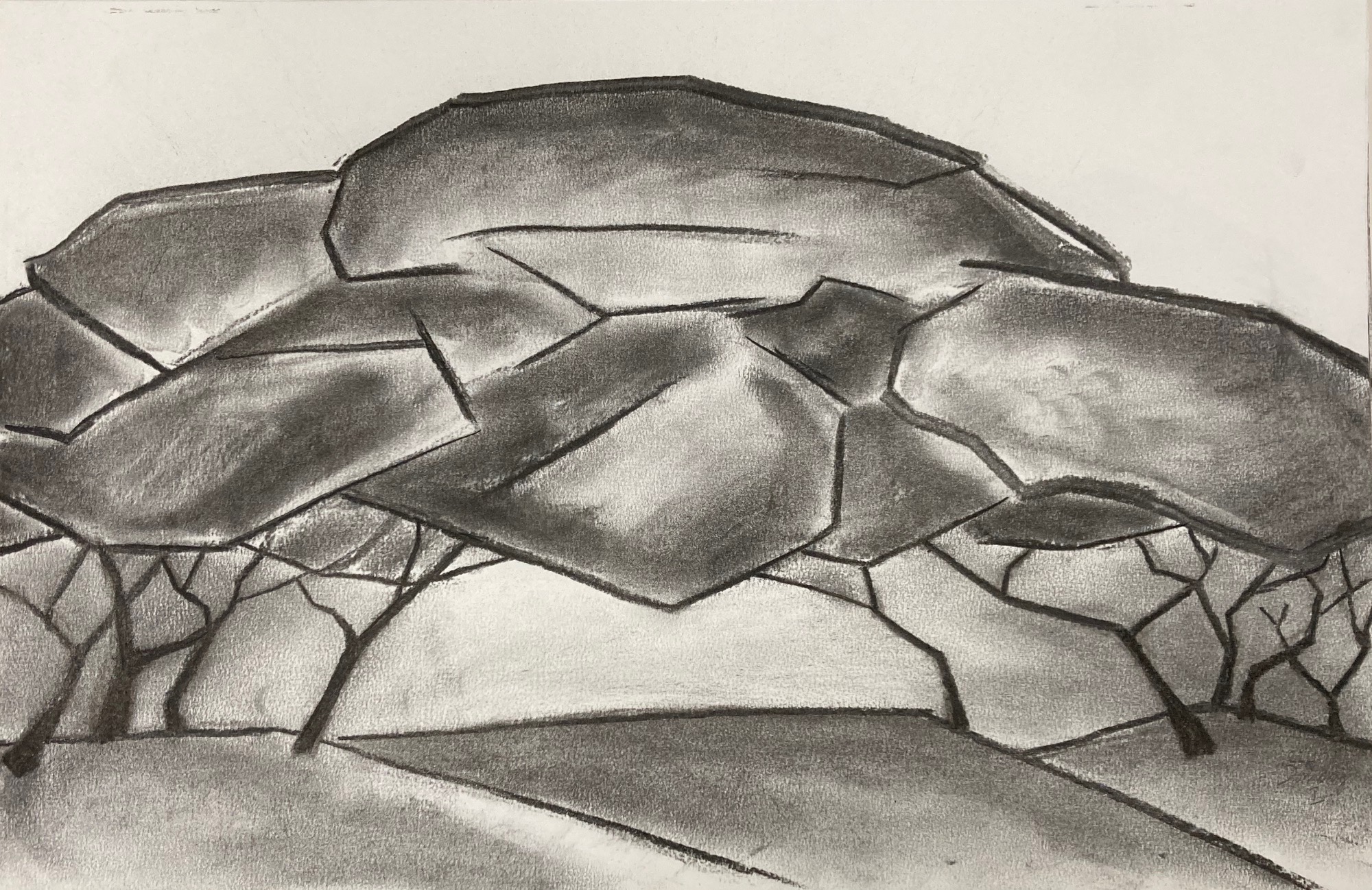 Studie I (De Manteling), 2011 - houtskool op papier, 32 x 50 cm