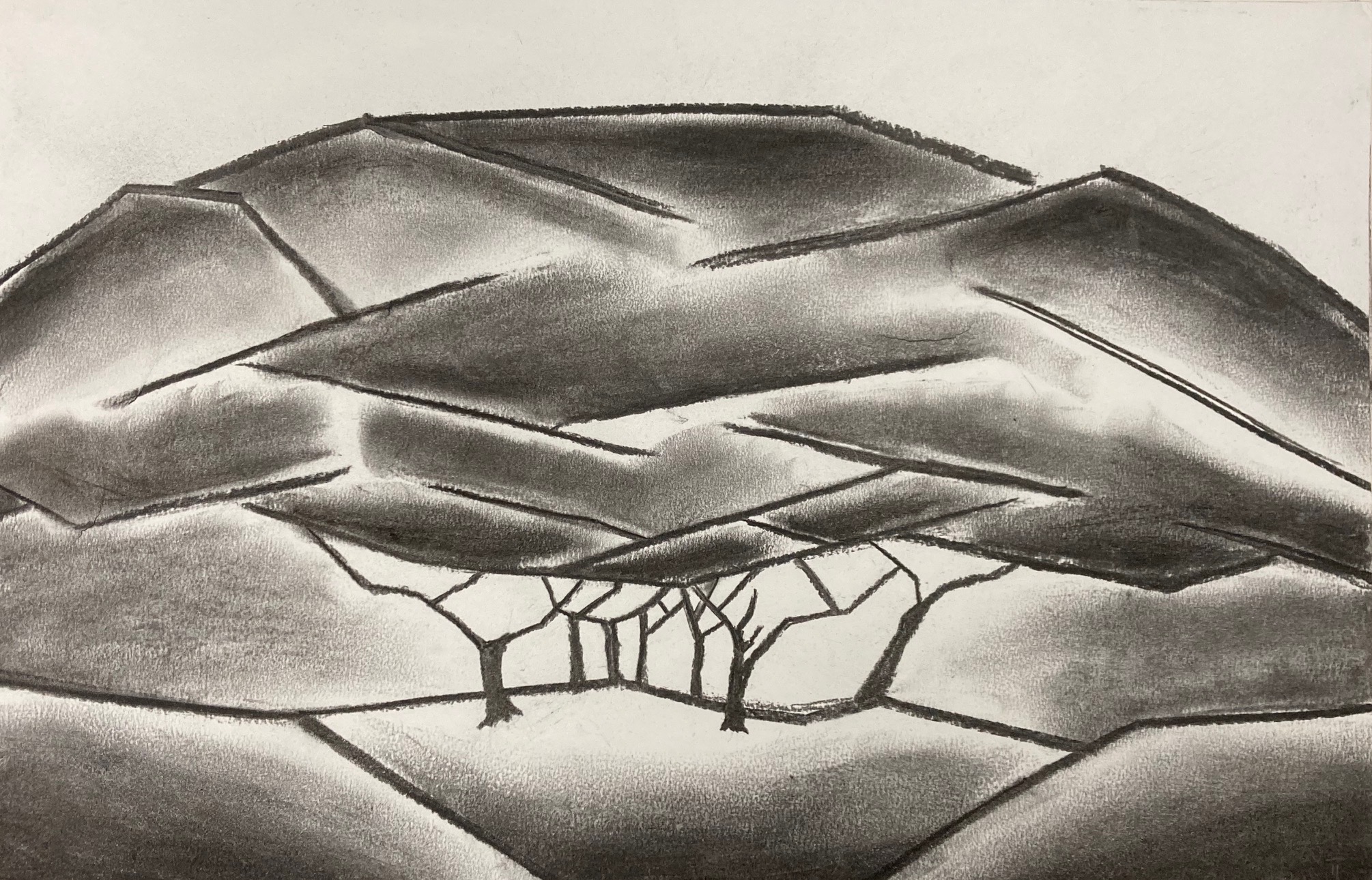 Studie II (De Manteling), 2011 - houtskool op papier, 32 x 50 cm